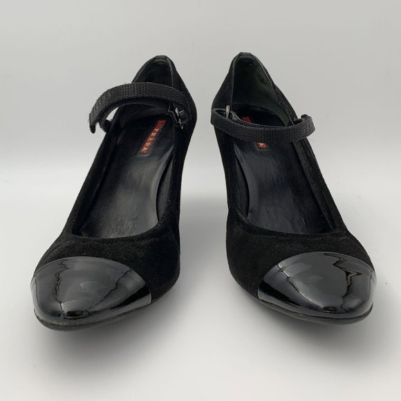 Prada Suede and Patent Cap Mary Jane Pumps Black Size 10/40 - Picture 11 of 11